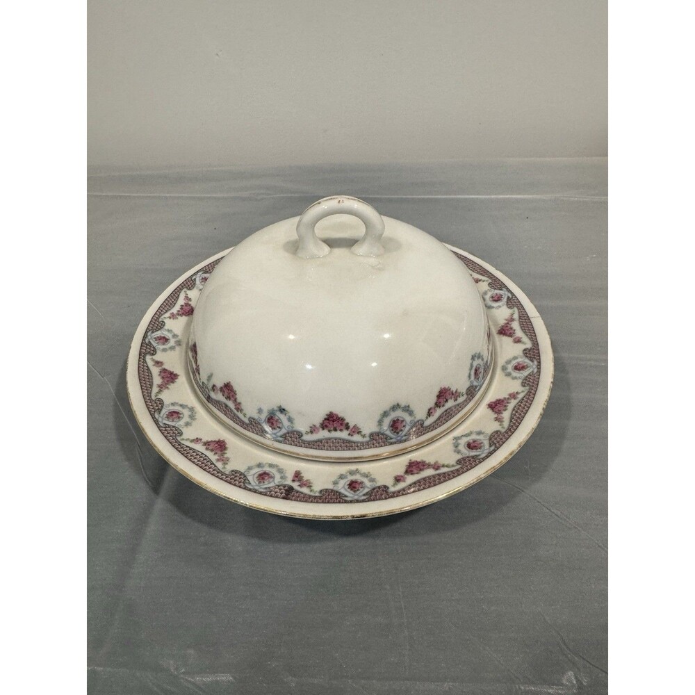 Vintage German Porcelain Covered Dish Floral Border Marked Germany 83